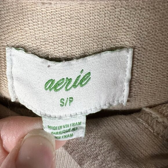 Aerie Oversized Hoodie Sweatshirt Tan Wide Drawstring Relaxed Fit Comfy Size S - Picture 5 of 8